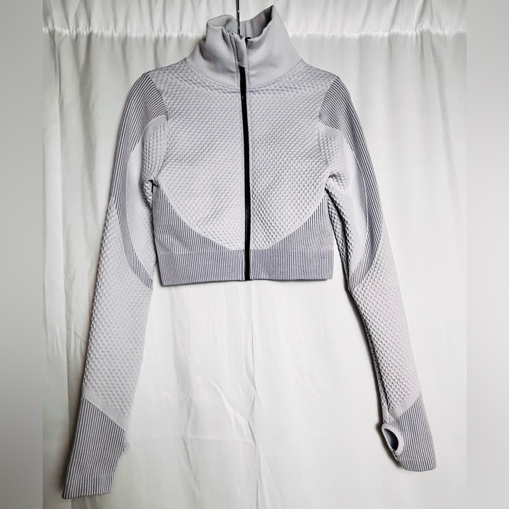 Bella Movement Womens Small Gray Workout Crop Top Long Sleeve Jacket Mock Neck - Picture 2 of 12